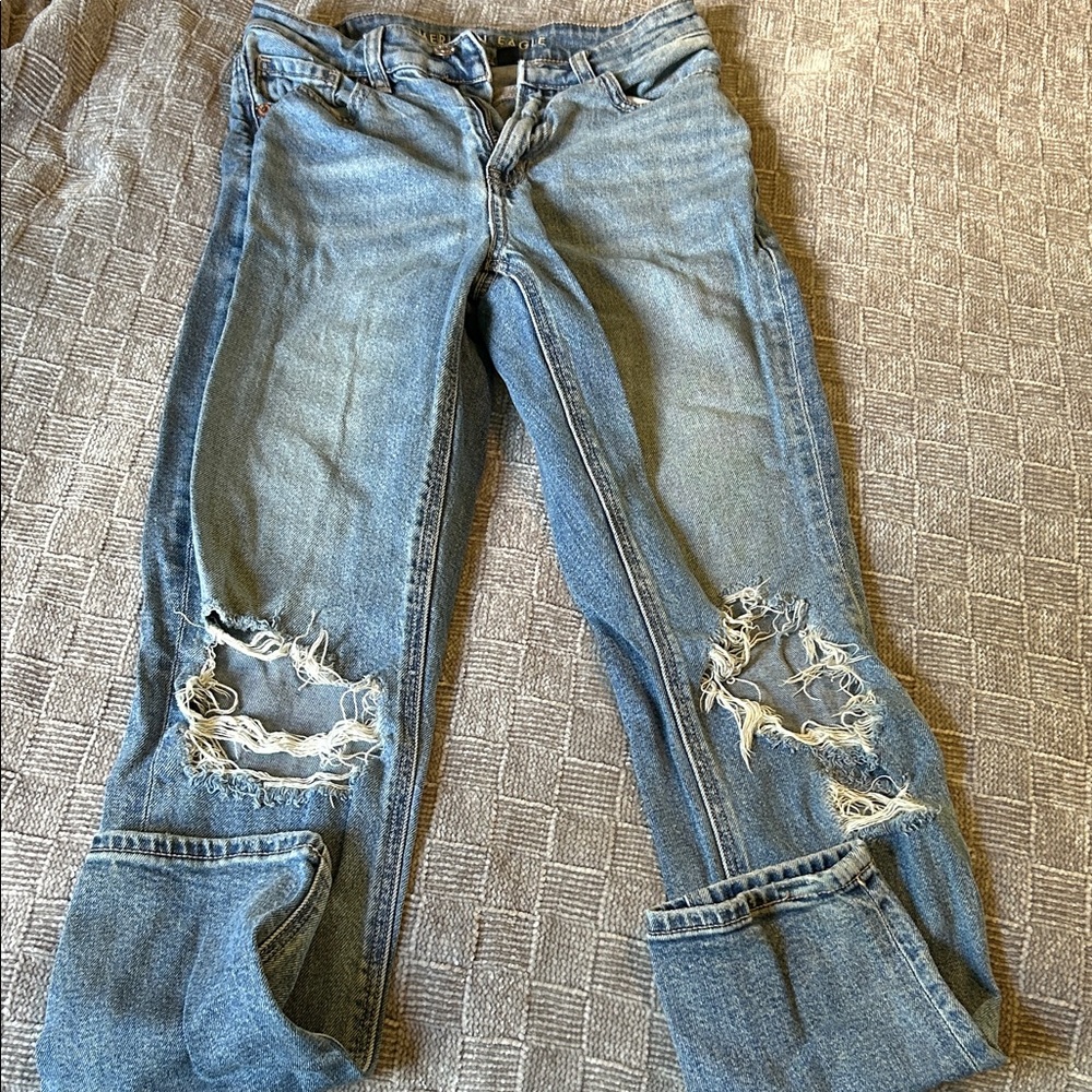 American Eagle Outfitters Light Blue Distressed Strigid Mom Jeans